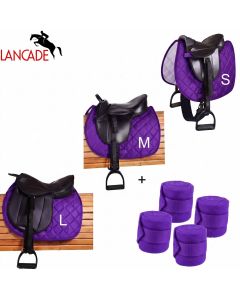 L-Sport Sattel für Holzpferd in 3 Größen+ Bandagen PLUM PIE lila |LANCADE Reitsport