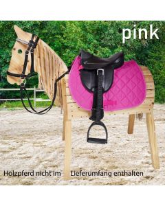 L-Sport Sattel für Holzpferd mit Schabracke und Zaumzeug pink