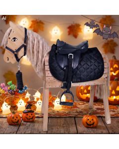L-Sport Sattel für kleines Holzpferd mit Halfter und Strick SPOOKY schwarz|LANCADE Reitsport