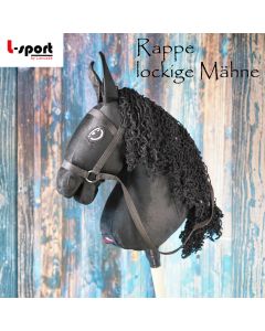 L-Sport Steckenpferd Hobby Horse groß mit Zaumzeug-Rappe mit lockiger Mähne | LANCADE Reitsport