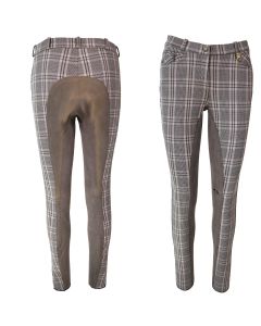 HKM Reithose für Damen mit Eco Leder Vollbesatz kariert grau auch Langgrößen II.Wahl|LANCADE Reitsport