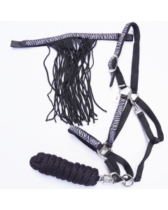 Waldhausen Halfter Set mit Strick und Fliegenfransen Zebra|LANCADE Reitsport