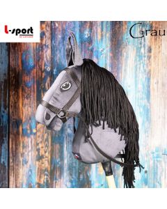L-Sport Steckenpferd Hobby Horse groß Grau mit Zaumzeug + Halfter 