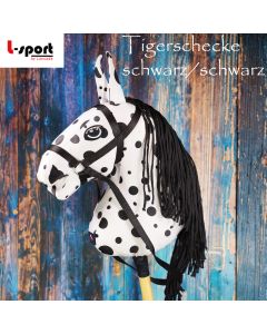 L-Sport Steckenpferd Hobby Horse groß Tiger schwarz/schwarz mit Zaumzeug + Halfter 