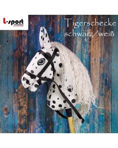 L-Sport Steckenpferd Hobby Horse groß Tiger schwarz/weiß mit Zaumzeug + Halfter 