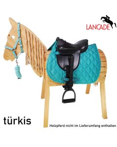 L-Sport Sattel für kleines Holzpferd mit Halfter+Strick türkis
