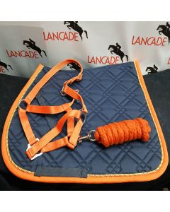 L-Sport Set Halfter Strick und Schabracke für Holzpferd LIMITED EDITION ORANGE-navy |LANCADE Reitsport
