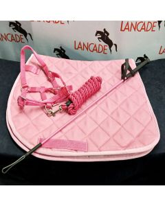 L-Sport Set Halfter Strick und Schabracke für kleines Holzpferd + Gerte-rosa